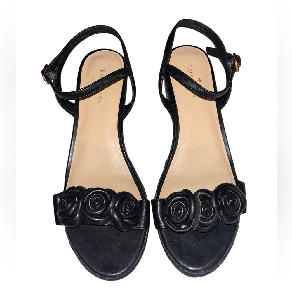 Kate Spade New York Jill Rosette Black Tan Espadrille Platform Wedges Size 9.5 M - Picture 2 of 5